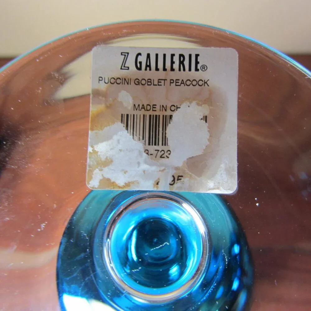 28 oz Z. Gallerie Puccini goblet wine glass peacock blue NWT (W5025)